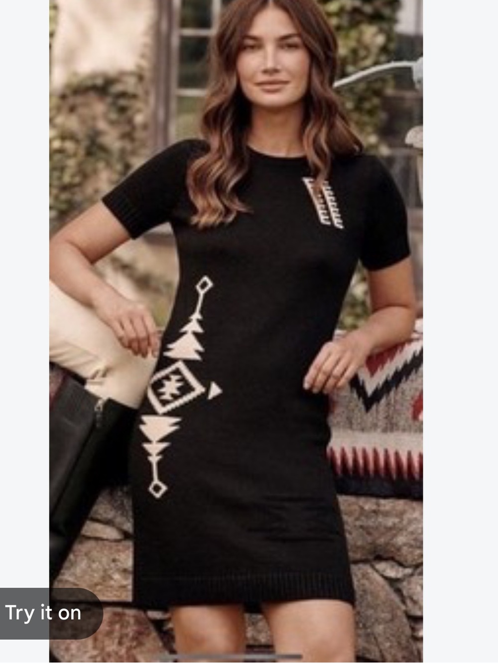 Lauren Ralph Lauren Southwestern Sweater Aztec Dress Size M Black Short Sleeve